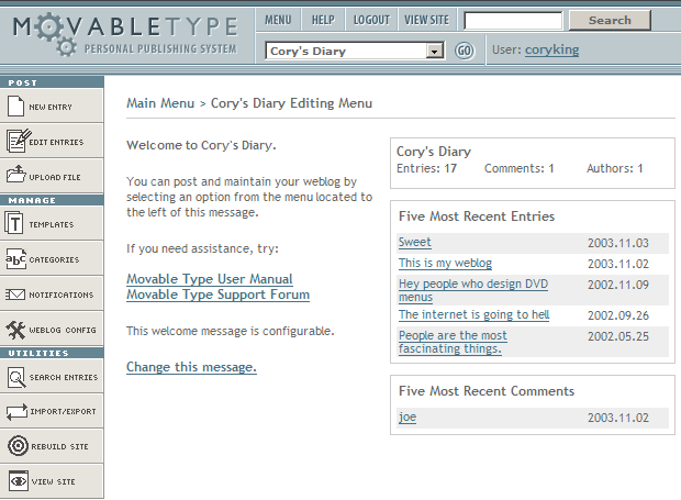 Movable Type Control Panel